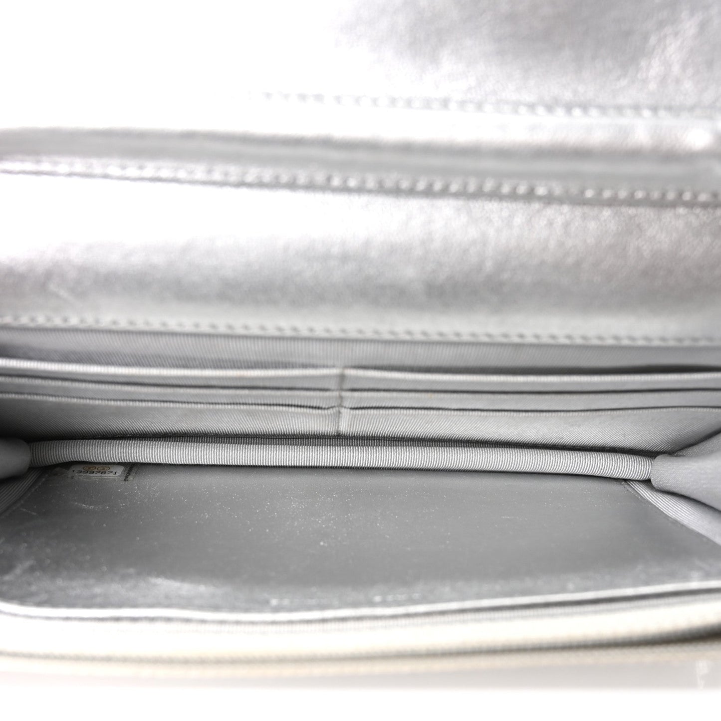 Metallic Lambskin Quilted Wallet On Chain WOC Silver