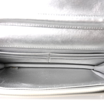Metallic Lambskin Quilted Wallet On Chain WOC Silver