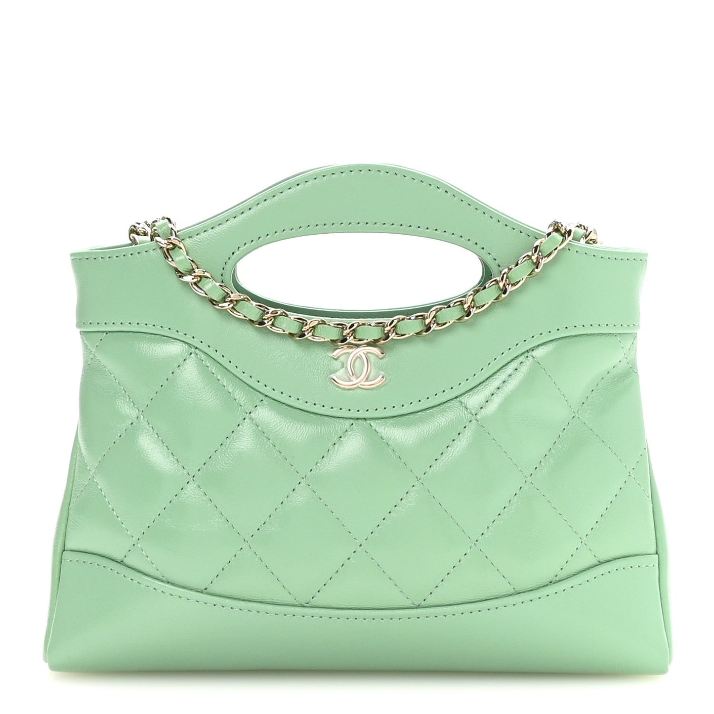 Shiny Crumpled Calfskin Quilted Nano 31 Shopping Bag Light Green