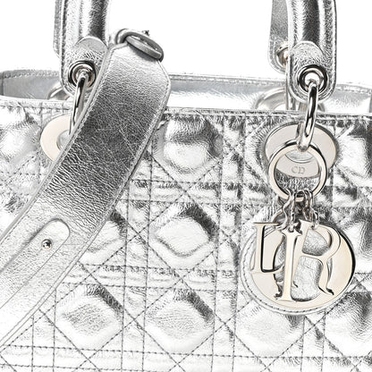 Metallic Grained Calfskin Cannage Small Lucky Badges My Lady Dior Silver