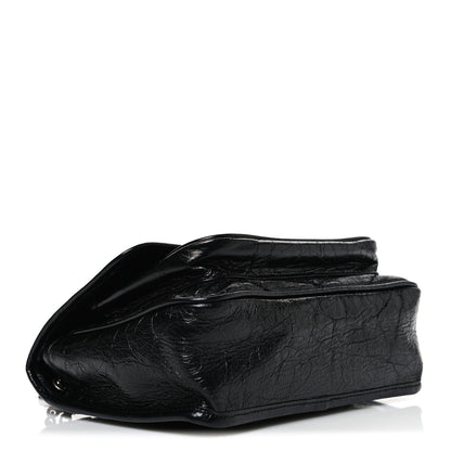 Crinkled Calfskin Matelasse Monogram Baby Niki Chain Satchel Black