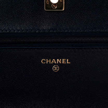 Lambskin Quilted Hold The Line Wallet On Chain WOC Dark Blue