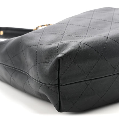 Calfskin Quilted Maxi Hobo Black