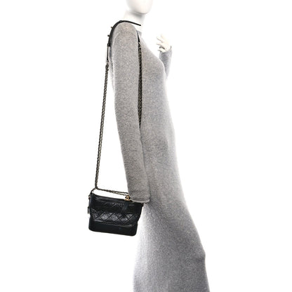 Aged Calfskin Quilted Small Gabrielle Hobo Black