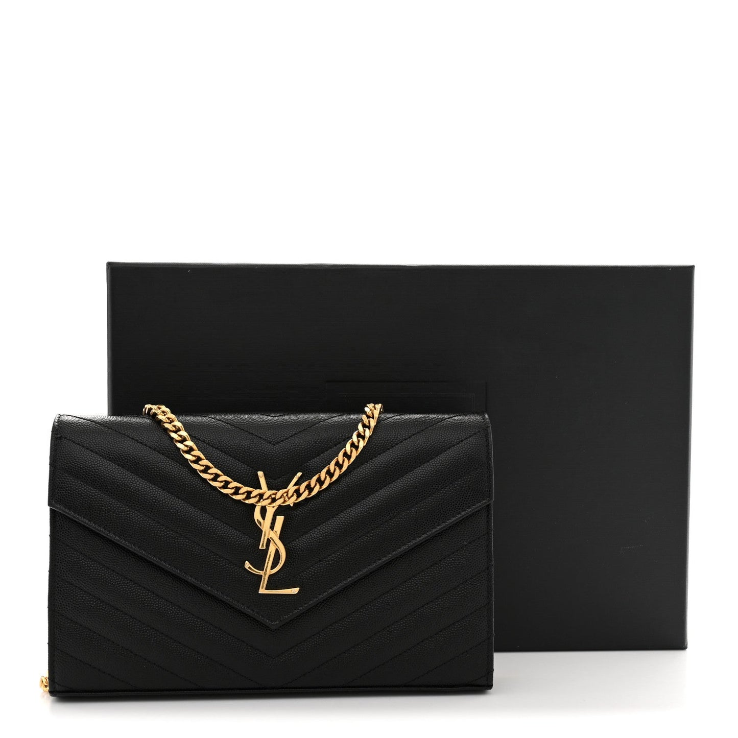 Grain De Poudre Matelasse Chevron Monogram Chain Wallet Black