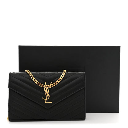Grain De Poudre Matelasse Chevron Monogram Chain Wallet Black