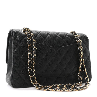 Caviar Quilted Medium Double Flap Black