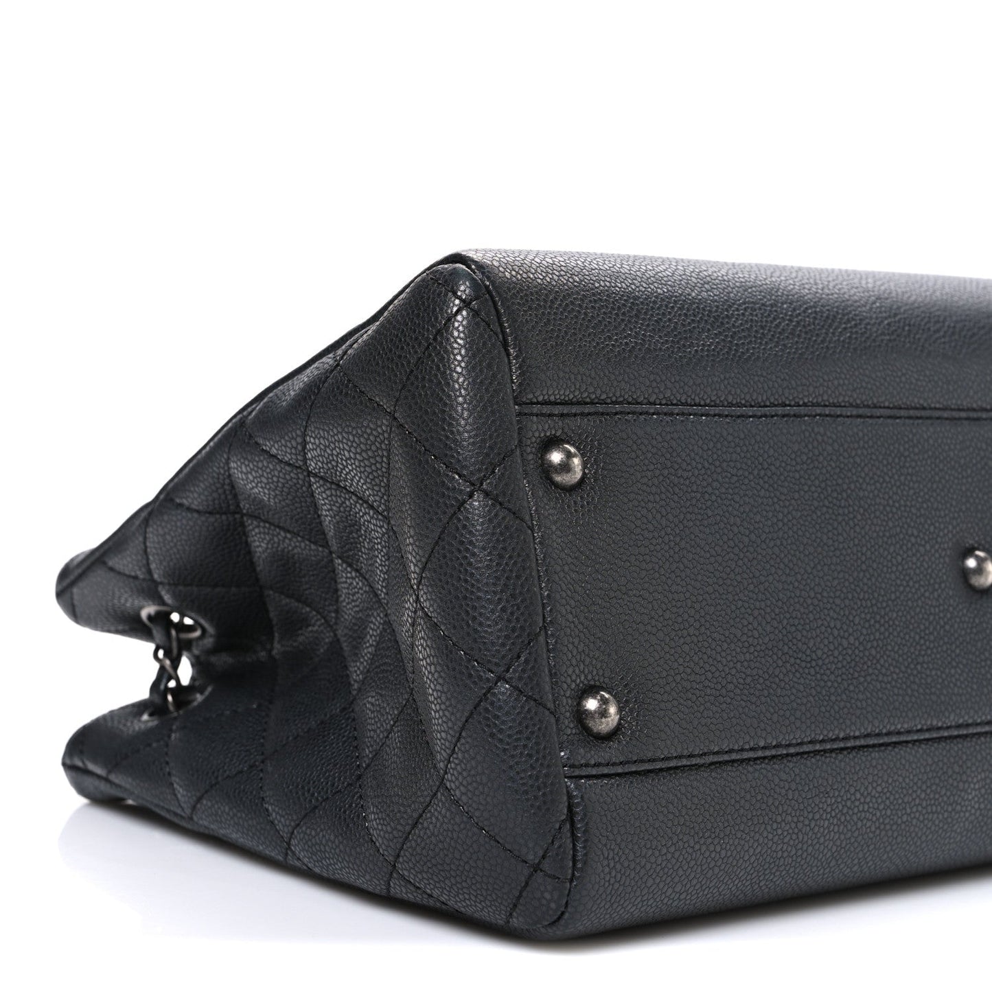 Metallic Grained Calfskin Medium Woven Chain Shopping Bag Black