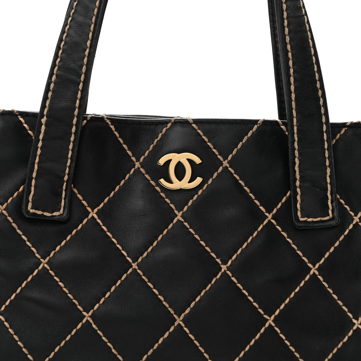 Calfskin Stitch Small Surpique Tote Black