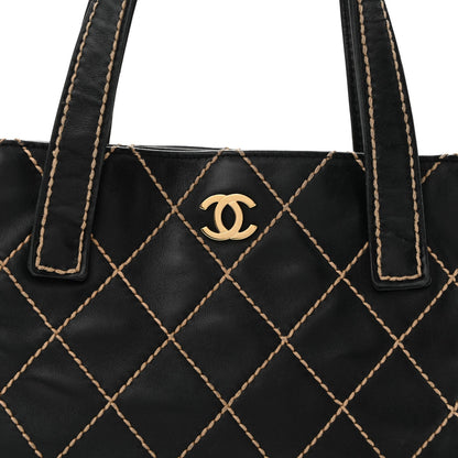 Calfskin Stitch Small Surpique Tote Black