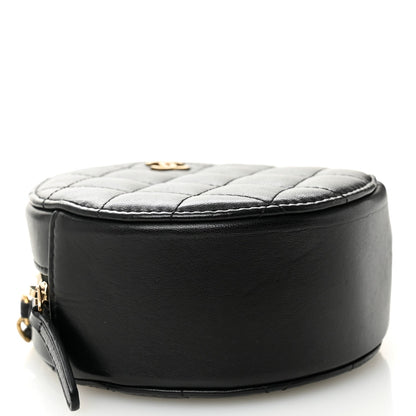 Lambskin Quilted Round Clutch With Chain Black