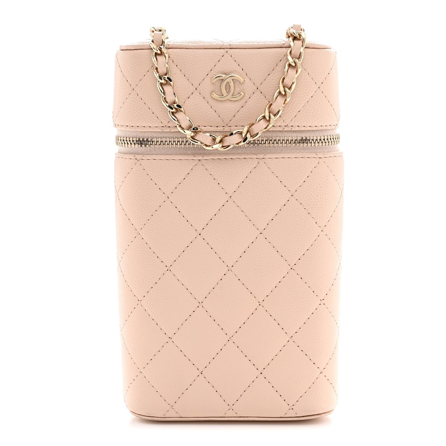 Caviar Quilted Phone Holder With Chain Light Pink