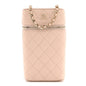 Caviar Quilted Phone Holder With Chain Light Pink