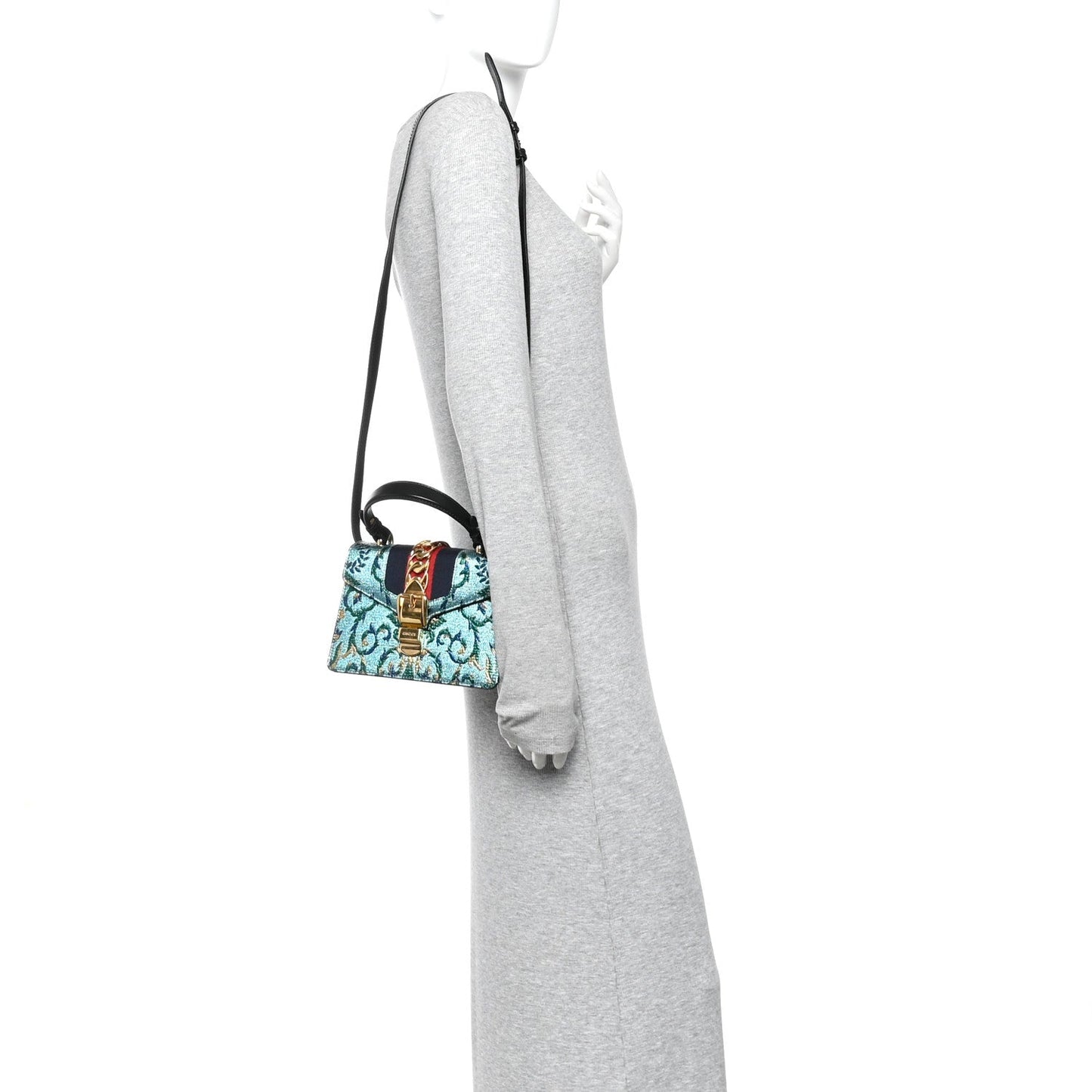 Iridescent Brocade Mini Sylvie Top Handle Bag Azure
