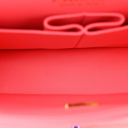 Caviar Quilted Rainbow Medium Double Flap Coral Pink