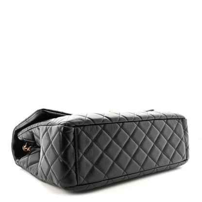 Calfskin Quilted XXL Travel Flap Bag Black