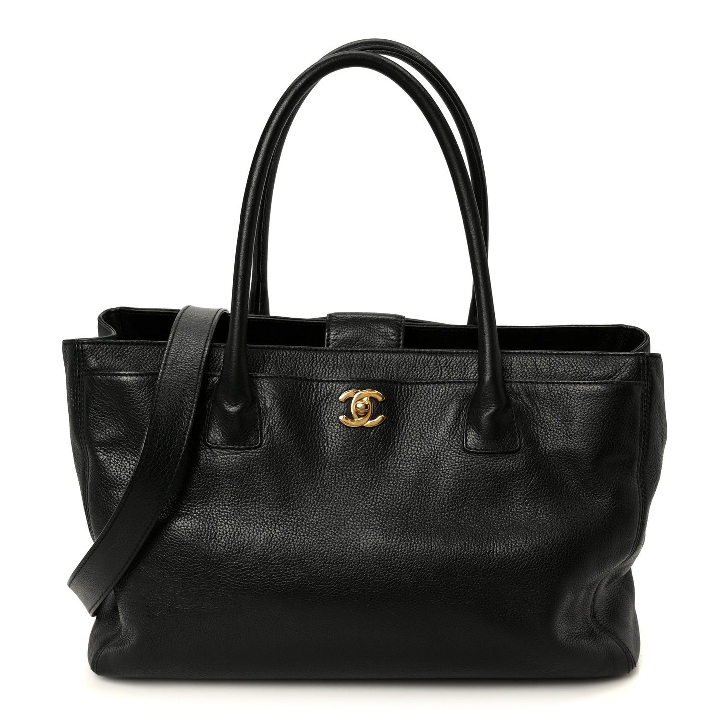 Calfskin Cerf Executive Shopper Tote Black