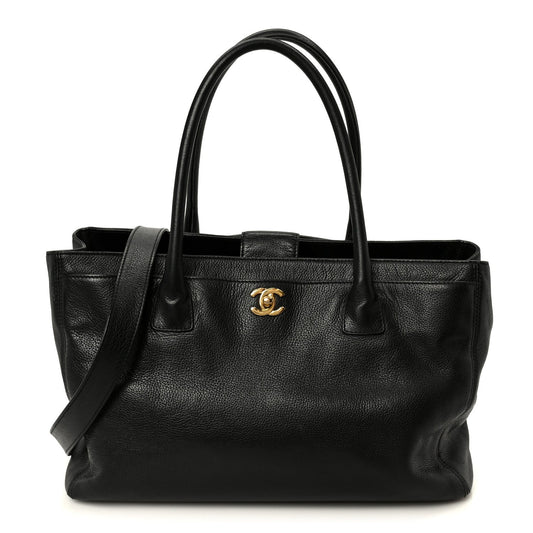 Calfskin Cerf Executive Shopper Tote Black