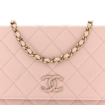 Caviar Quilted Crystal Enamel CC Wallet On Chain WOC Light Pink