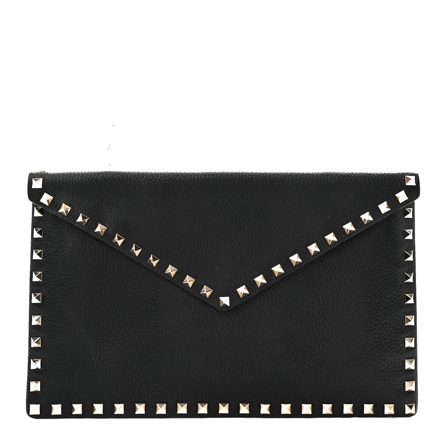 Pebbled Calfskin Large Rockstud Envelope Clutch Black