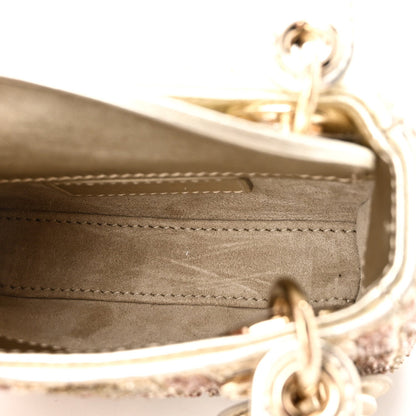 Metallic Lambskin Cannage Beaded Embroidered Micro Lady Dior Gold