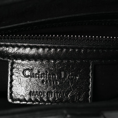 Shiny Crinkled Calfskin Studded Saddle Bag Black