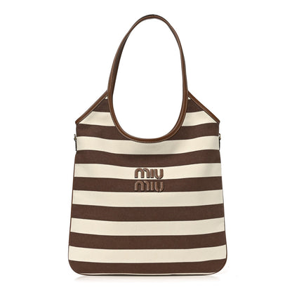 Canvas Calfskin Striped Ivy  Cacao Naturale