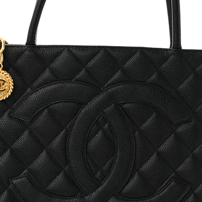 Caviar Quilted Medallion Tote Black