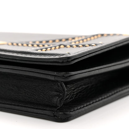 Calfskin Studded Diorama Wallet on Chain Pouch Black
