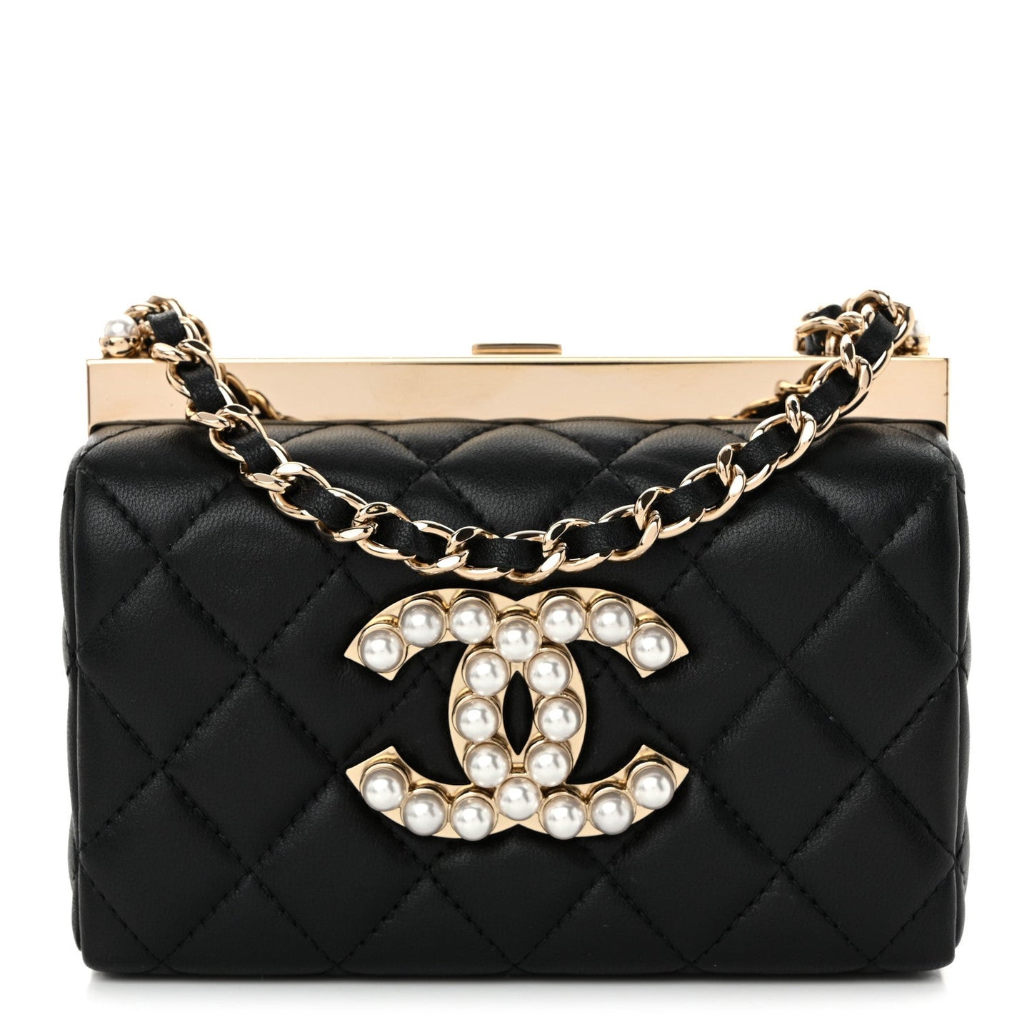 Lambskin Quilted Pearl CC Vanity Case Black
