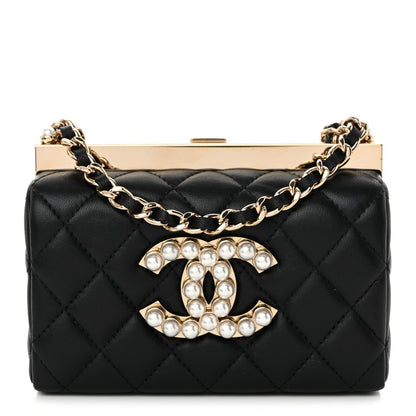 Lambskin Quilted Pearl CC Vanity Case Black