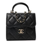 Lambskin Quilted Top Handle Flap Clutch With Chain Black