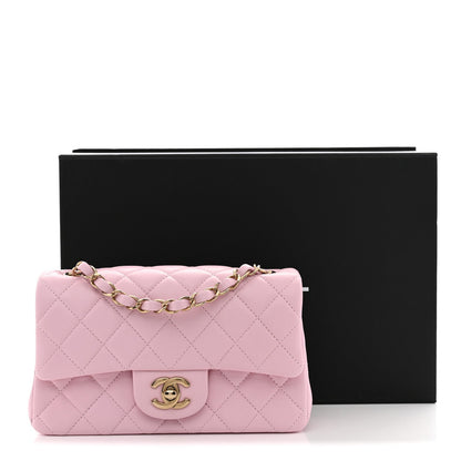 Lambskin Quilted Mini Rectangular Flap Light Pink