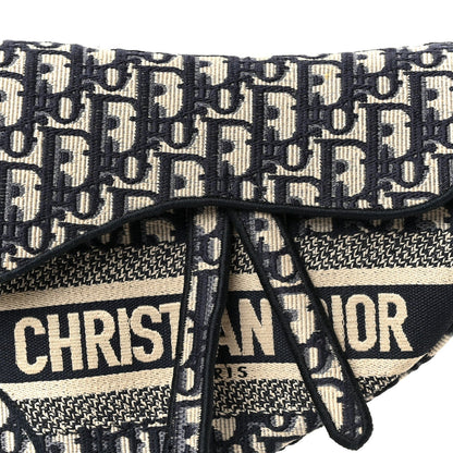 Oblique Embroidered Saddle Bag Blue