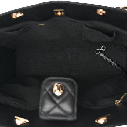 Caviar Quilted Large Shopping Tote Black