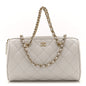 Caviar Quilted Barrel Clutch With Chain White