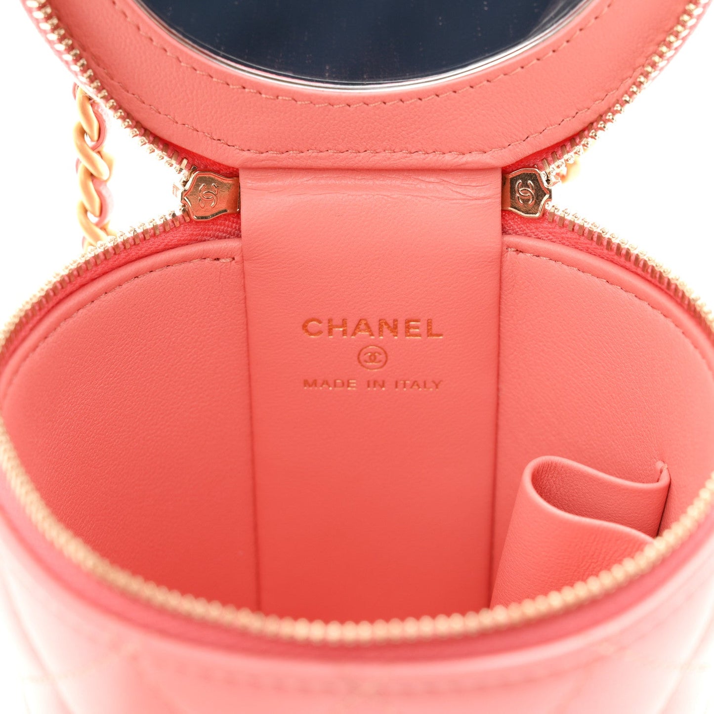 Lambskin Quilted Afternoon Tea Top Handle Vanity Case With Chain  Light Pink
