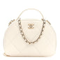 Grained Calfskin Quilted Top Handle Chain Clutch White
