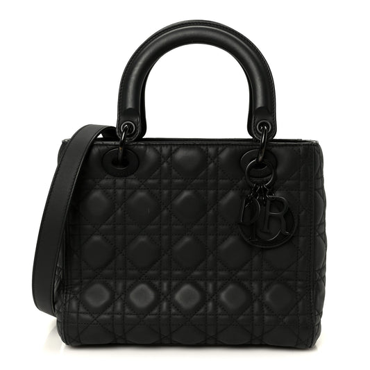 Ultra Matte Calfskin Cannage Medium Lady Dior Black
