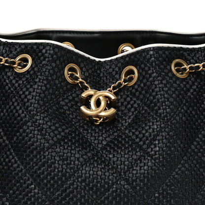Braided Raffia Calfskin Small Chanel 25 Handbag Black White