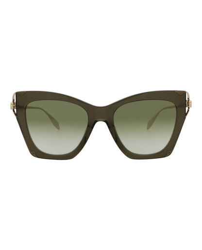 Alexander McQueen Womens Cat Eye Green Gold Green Fashion Designer Eyewear