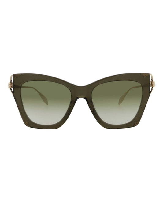 Alexander McQueen Womens Cat Eye Green Gold Green Fashion Designer Eyewear
