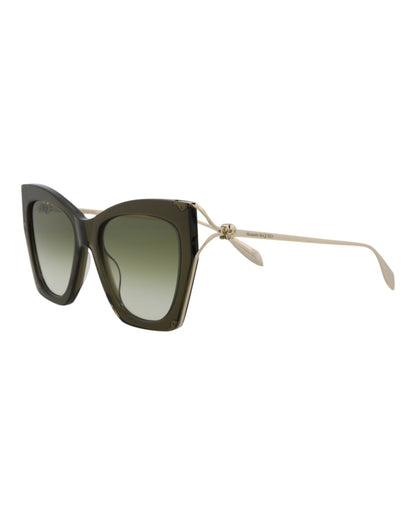Alexander McQueen Womens Cat Eye Green Gold Green Fashion Designer Eyewear