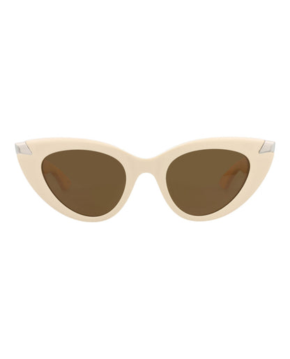 Alexander McQueen Womens Cat Eye Ivory Ivory Brown Fashion Designer Eyewear