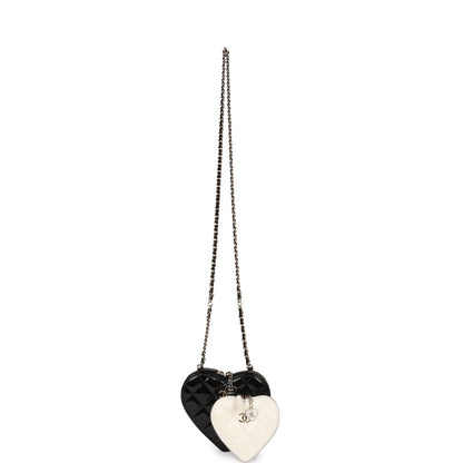 Chanel Hearts Chain Clutch Black and White Patent Calfskin Gold Hardware
