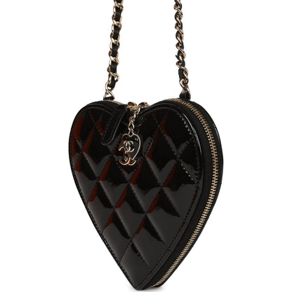 Chanel Hearts Chain Clutch Black and White Patent Calfskin Gold Hardware