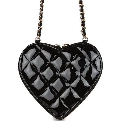 Chanel Hearts Chain Clutch Black and White Patent Calfskin Gold Hardware