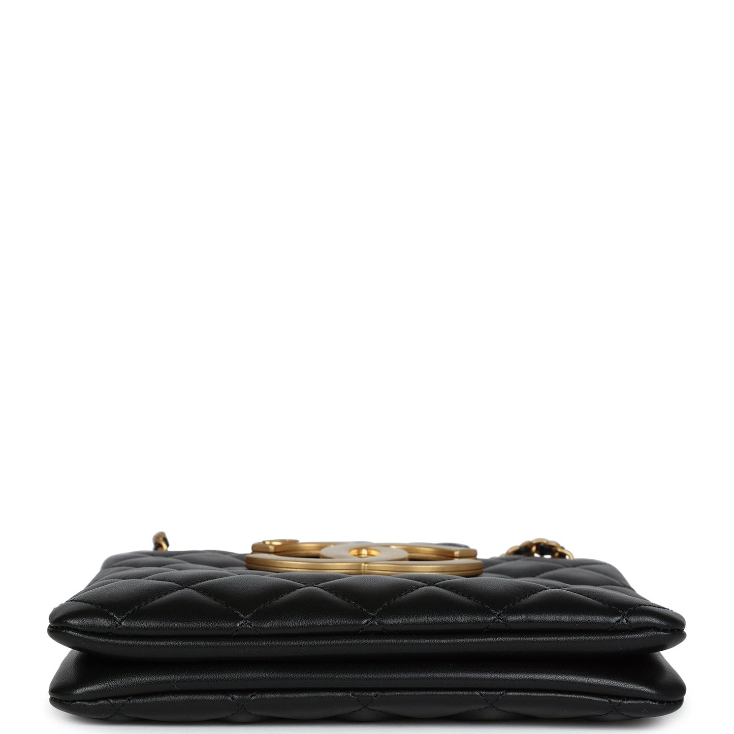 Chanel CC Small Shoulder Bag Black Lambskin Antique Gold Hardware