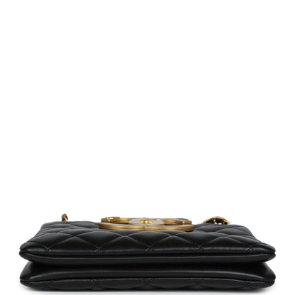 Chanel CC Small Shoulder Bag Black Lambskin Antique Gold Hardware