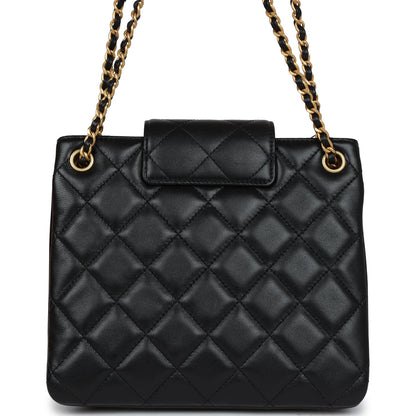 Chanel Small Quilted CC Shoulder Bag Black Lambskin Antique Gold Hardware